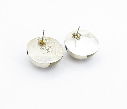MEXICO 925 Sterling Silver Vintage Two Tone Dome Button Drop Earrings EG2883