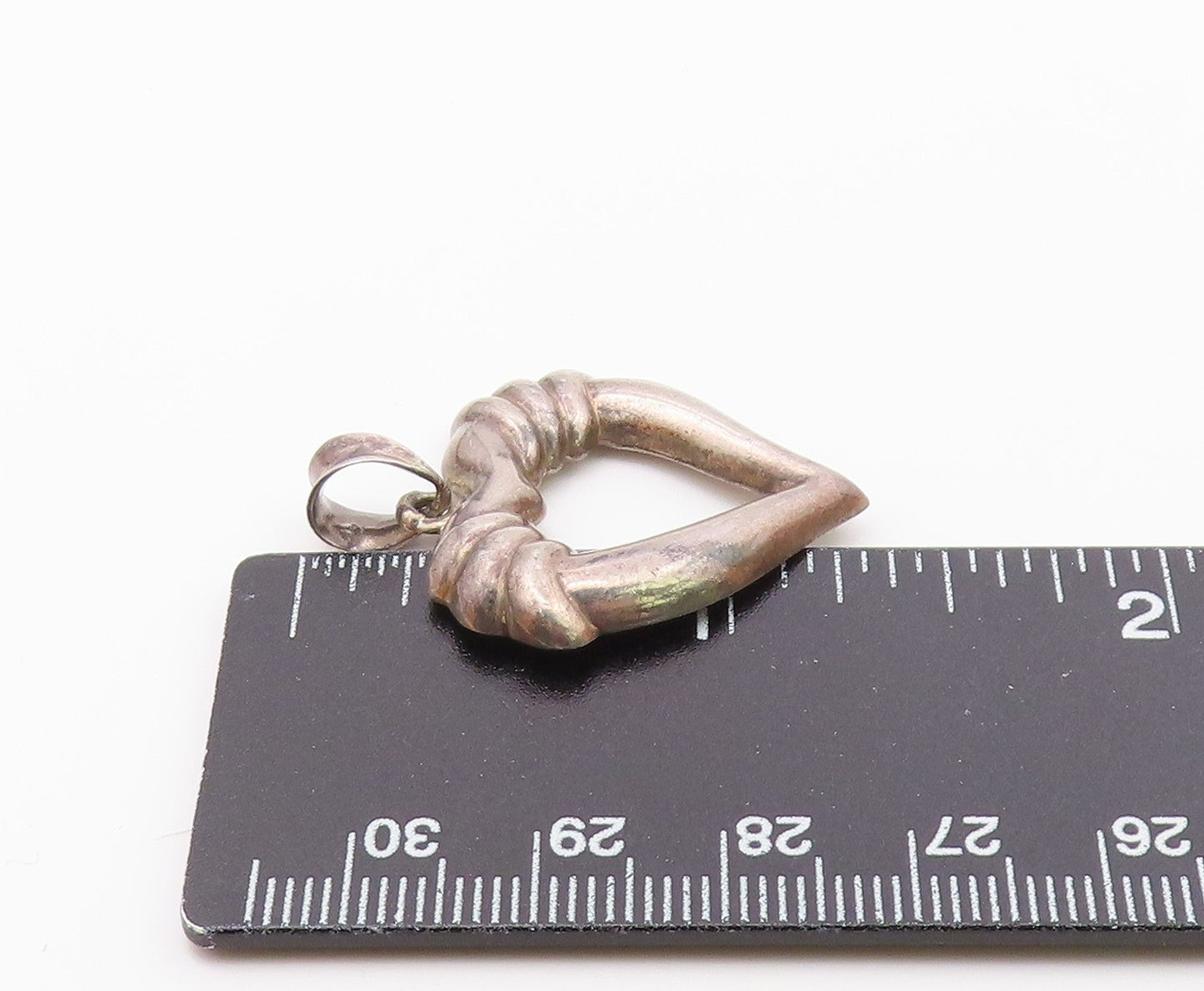 925 Sterling Silver  Vintage Dark Tone Fluted Open Love Heart Pendant  PT9395