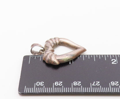 925 Sterling Silver  Vintage Dark Tone Fluted Open Love Heart Pendant  PT9395