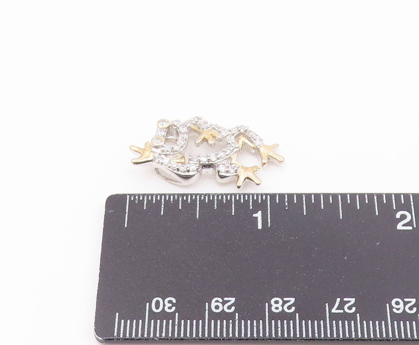 925 Sterling Silver  Vintage Cubic Zirconia Two Tone Frog Pendant  PT17543