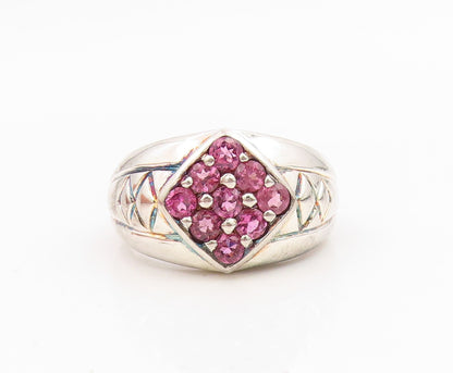 925 Sterling Silver Vintage Ring Round Pink Topaz Statement Band  Sz 10  RG35350