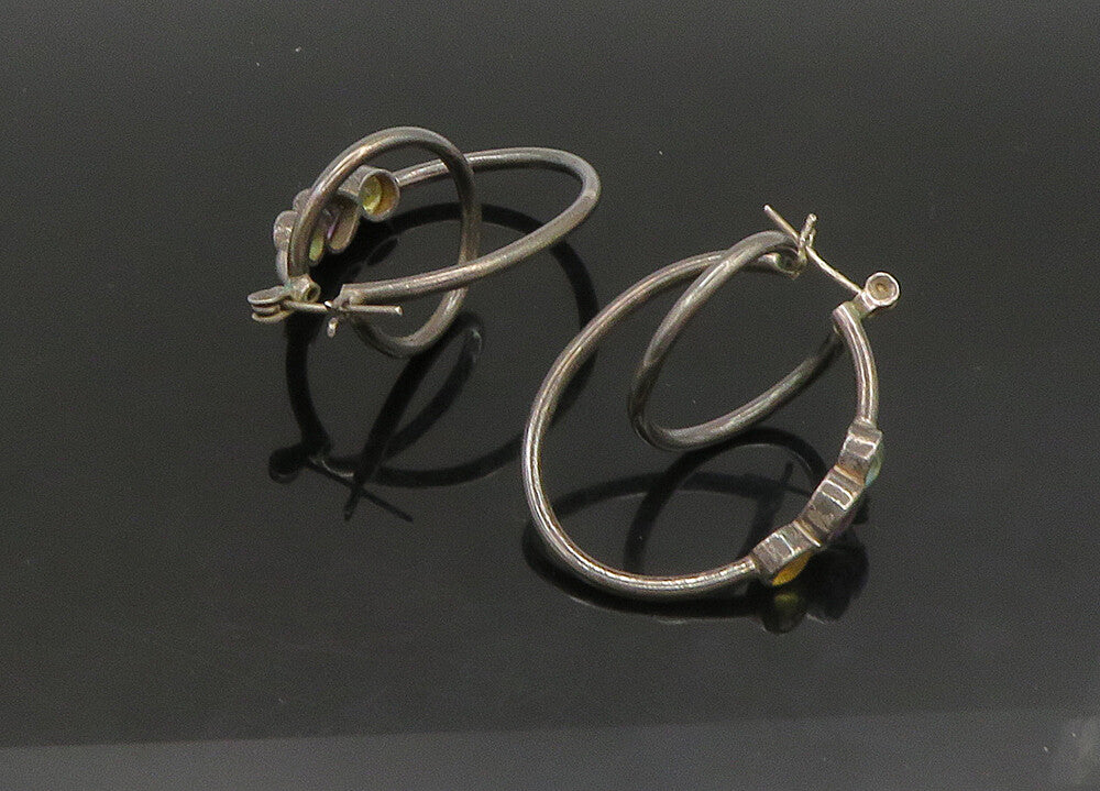 925 Sterling Silver  Vintage Topaz Amethyst & Citrine Hoop Earrings  EG11412