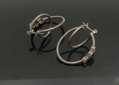 925 Sterling Silver  Vintage Topaz Amethyst & Citrine Hoop Earrings  EG11412