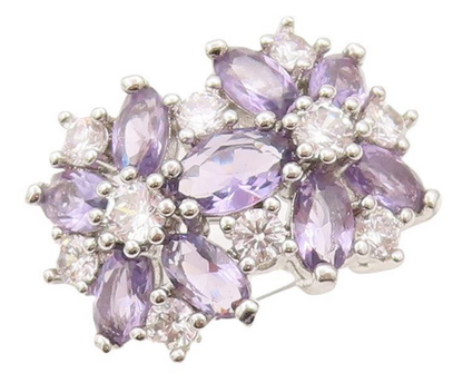 925 Sterling Silver Vintage Ring Oval Cut Amethyst & CZ Flower  Sz 6.5  RG28460