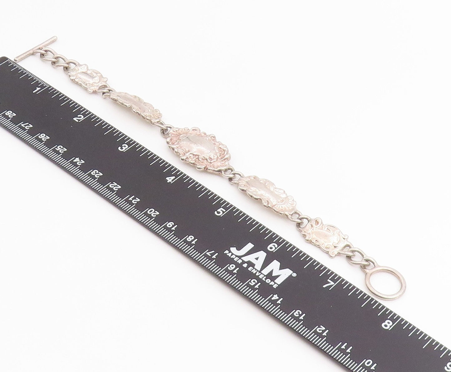 925 Sterling Silver Vintage Bracelet Victorian Style Scrollwork Link  BT12209