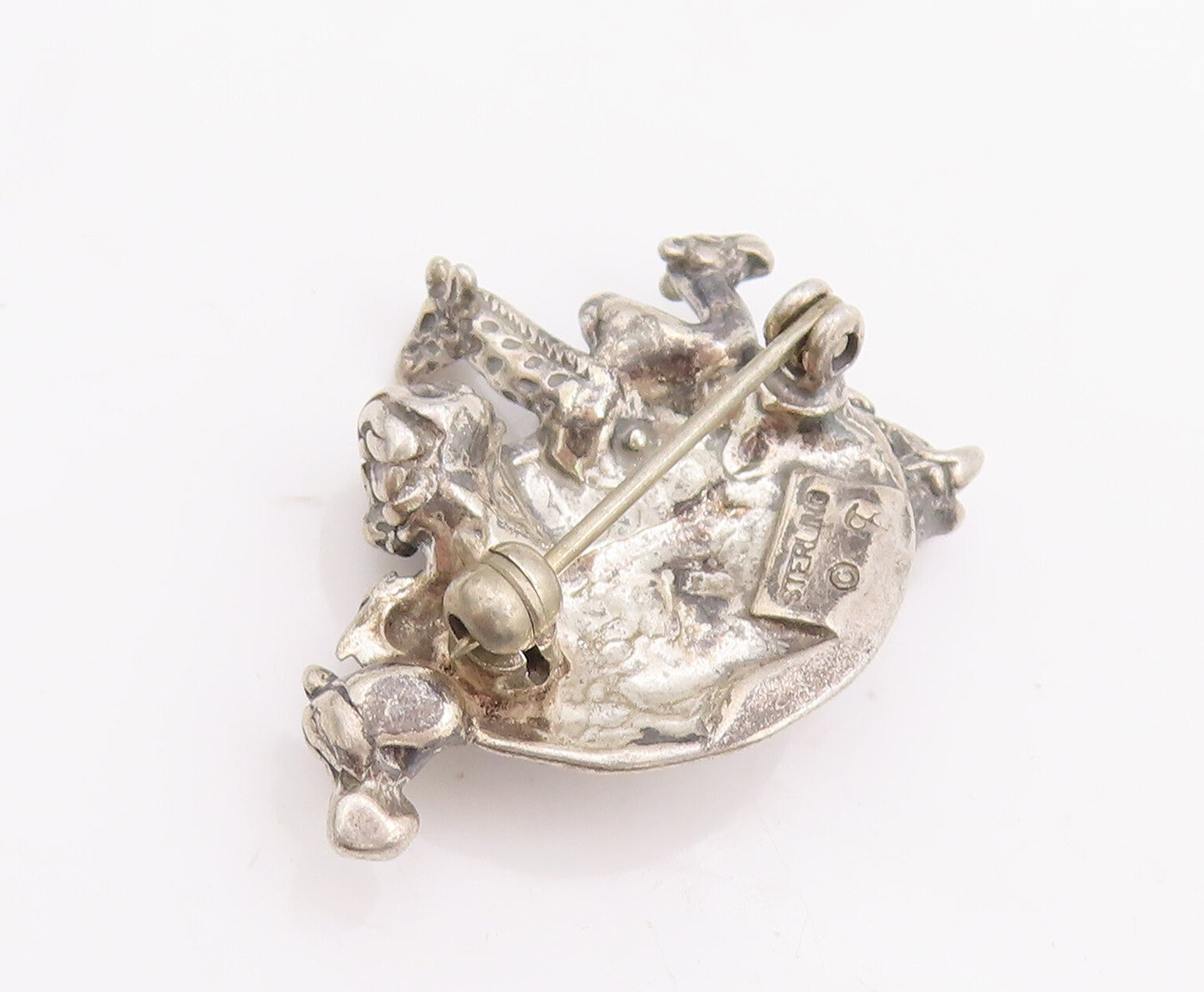 925 Sterling Silver Vintage Brooch Pin Cutout Noah's Ark Animal Boat  BP11120
