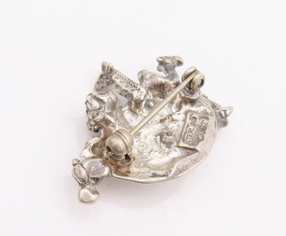 925 Sterling Silver Vintage Brooch Pin Cutout Noah's Ark Animal Boat  BP11120