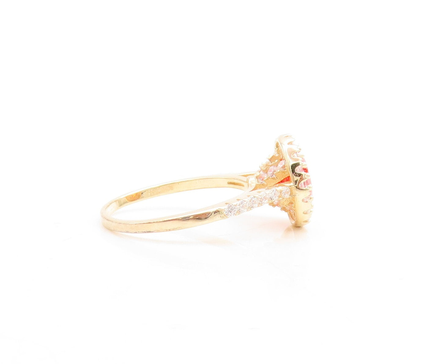 925 Sterling Silver Vintage Ring Gold Plated Red Halo White CZ  Sz 7.5  RG30090