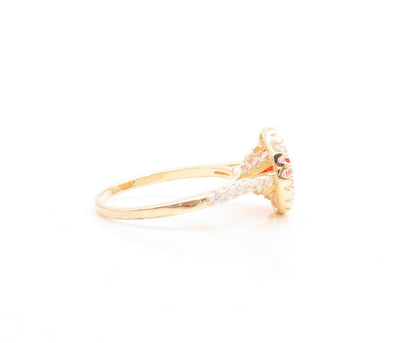 925 Sterling Silver Vintage Ring Gold Plated Red Halo White CZ  Sz 7.5  RG30090