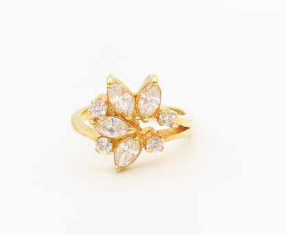 925 Sterling Silver  Vintage Gold Plated Designer Floral CZ Ring Sz 5  RG27387