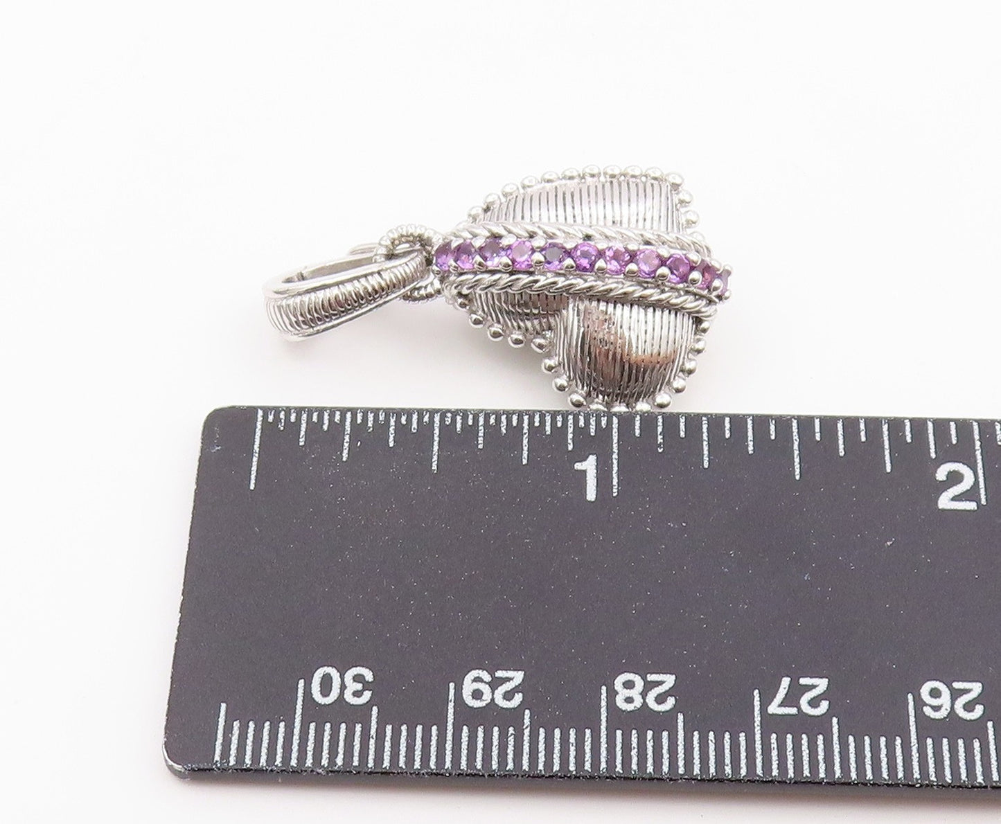 925 Sterling Silver Vintage Pendant JUDITH RIPKA Pink Sapphire Heart  PT26412
