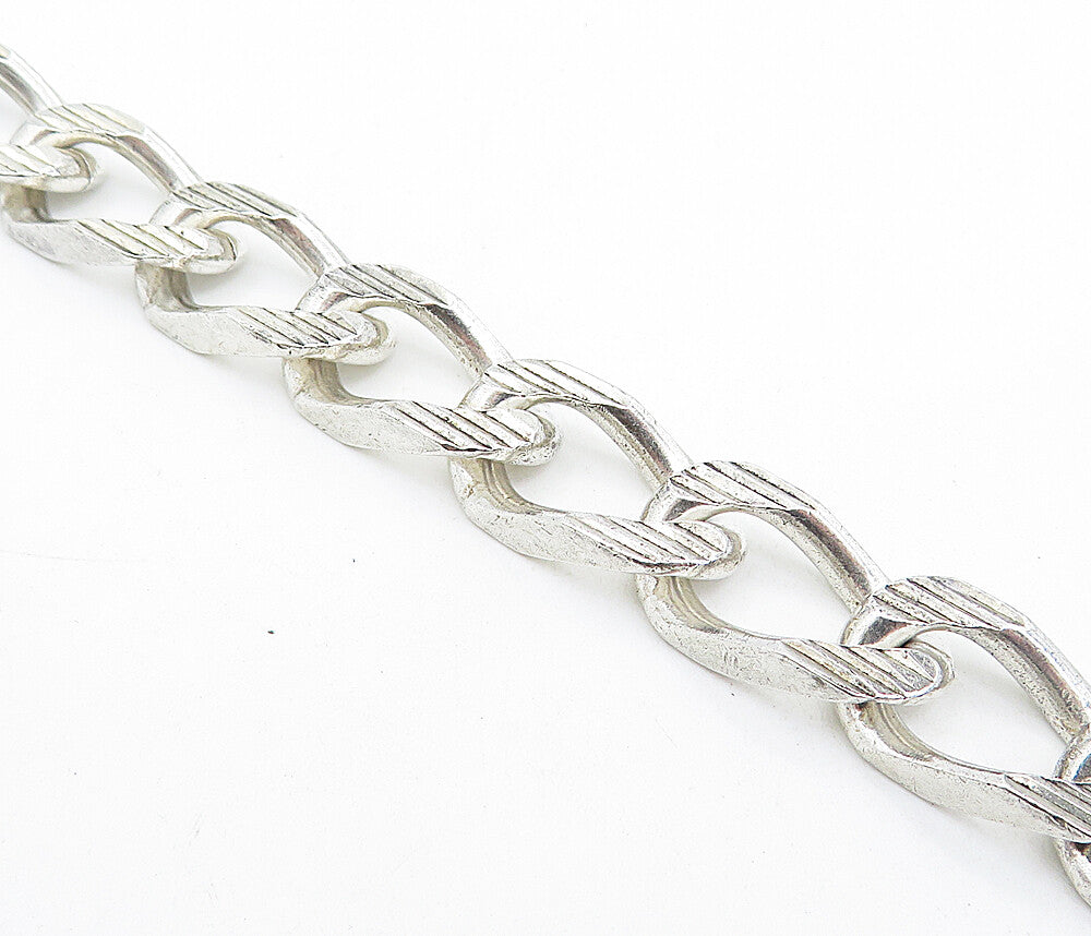 925 Sterling Silver  Vintage Shiny Etched Curb Link Chain Bracelet   BT3264