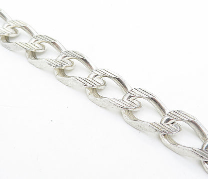 925 Sterling Silver  Vintage Shiny Etched Curb Link Chain Bracelet   BT3264