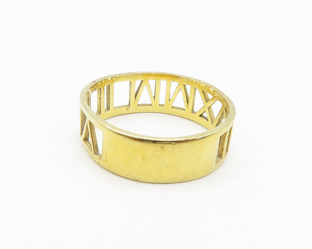 925 Silver  Vintage Shiny Gold Plated Roman Numerals Band Ring Sz 7  RG19373