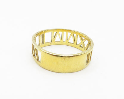 925 Silver  Vintage Shiny Gold Plated Roman Numerals Band Ring Sz 7  RG19373