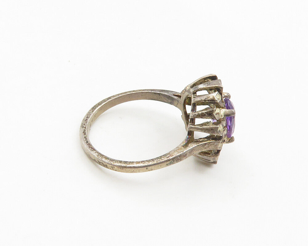 KABANA 925 Sterling Silver  Vintage Amethyst Floral Cocktail Ring Sz 6 RG18726