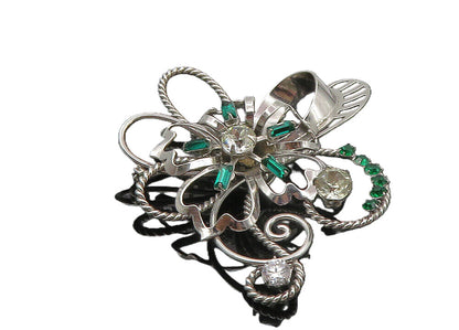 CARL ART 925 Silver  Vintage Cubic Zirconia & Green Topaz Brooch Pin  BP3909
