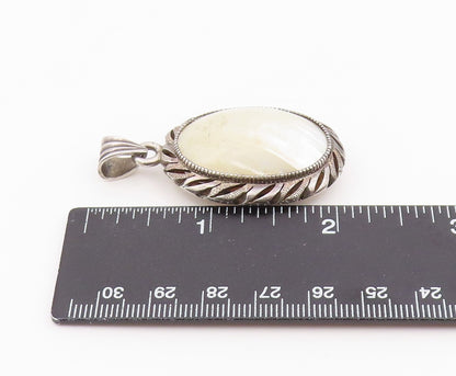 925 Sterling Silver Vintage Pendant MEXICO Oval Mother Of Pearl Locket  PT26414
