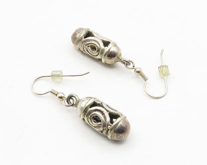 925 Sterling Silver  Vintage Spiral Cutout Tube Dangle Earrings  EG5403