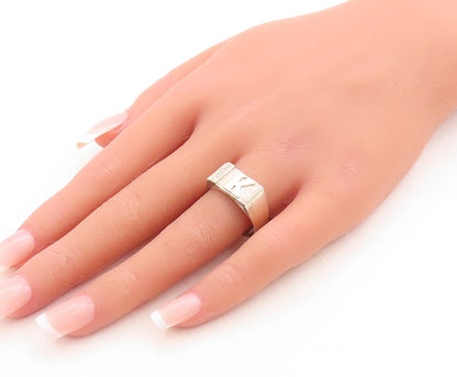 14k Gold 925 Sterling Silver Vintage Ring Solid Carved K CZ Inlay Sz 9.5 RG31520
