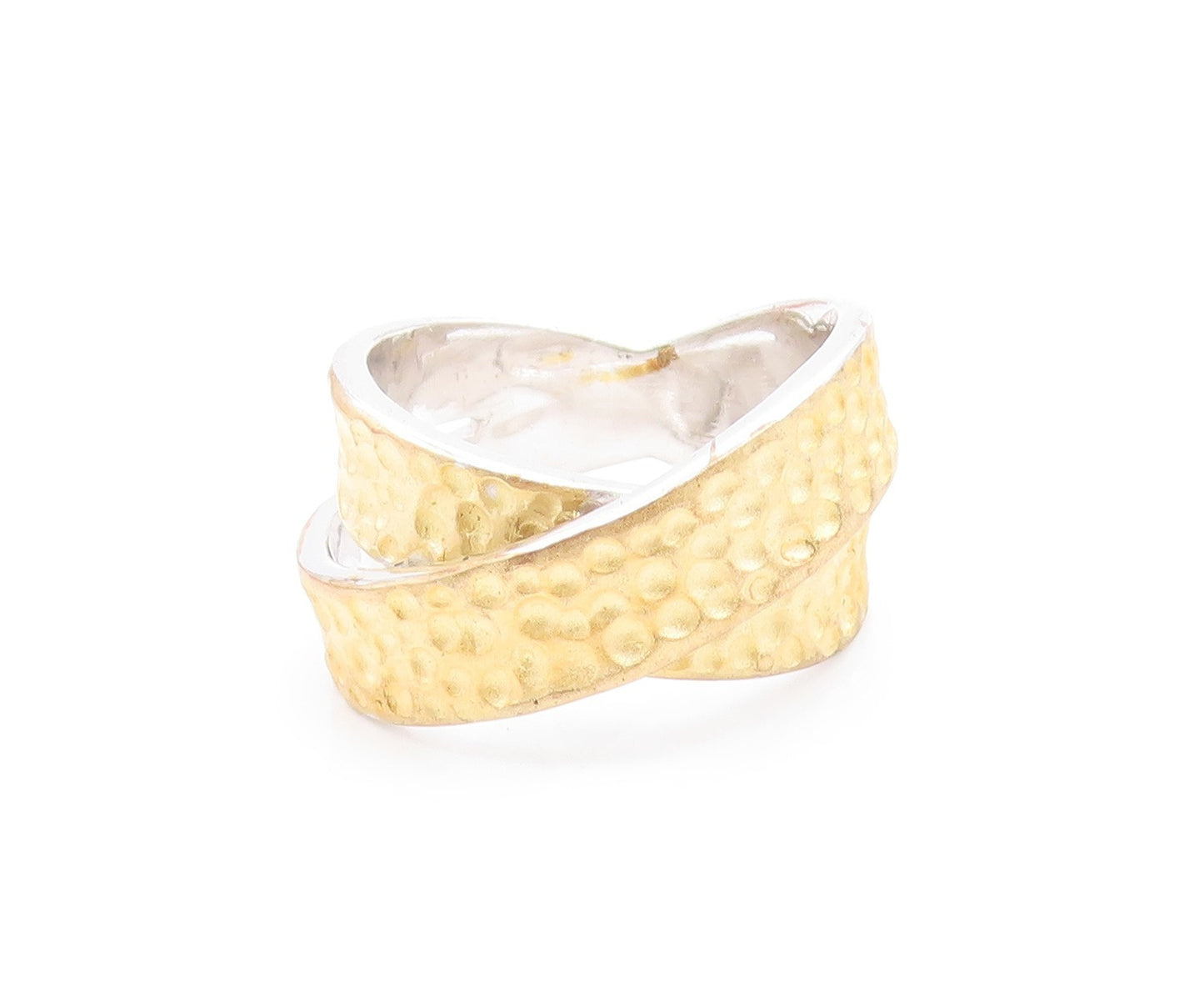925 Sterling Silver Vintage Ring Two Tone Hammered Crossover Band  Sz 7  RG36089