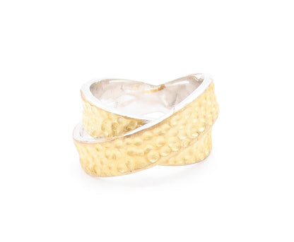 925 Sterling Silver Vintage Ring Two Tone Hammered Crossover Band  Sz 7  RG36089