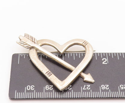 925 Sterling Silver Vintage Brooch Pin NAVAJO Carved Heart Pierced Arrow BP10667