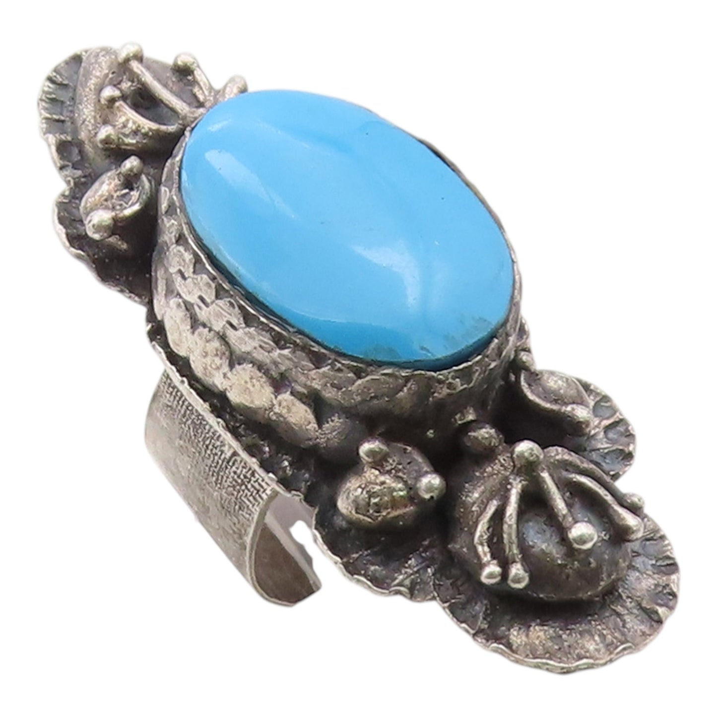 925 Sterling Silver Vintage Ring MARKUS Large Heavy Turquoise Band  Sz 8 RG36393