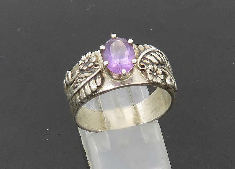 CAROLYN POLLACK 925 Silver  Vintage Amethyst Floral Band Ring Sz 9  RG21089