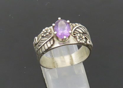 CAROLYN POLLACK 925 Silver  Vintage Amethyst Floral Band Ring Sz 9  RG21089