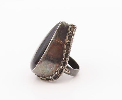 925 Sterling Silver Vintage Ring Large Pear Cut Onyx Solid Band  Sz 9  RG36362