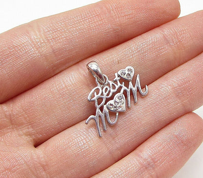 925 Sterling Silver White Cubic Zirconia Best Mom Love Drop Pendant PT2033