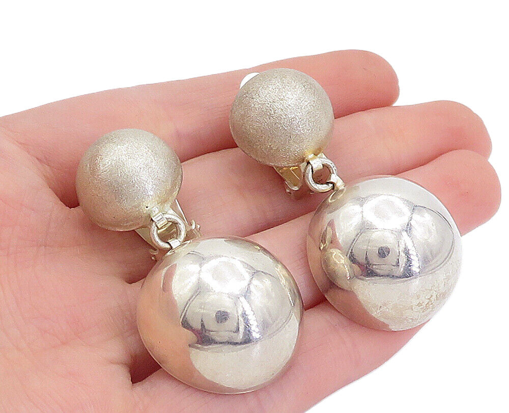925 Sterling Silver  Vintage Shiny Textured Link Dome Dangle Earrings  EG2521