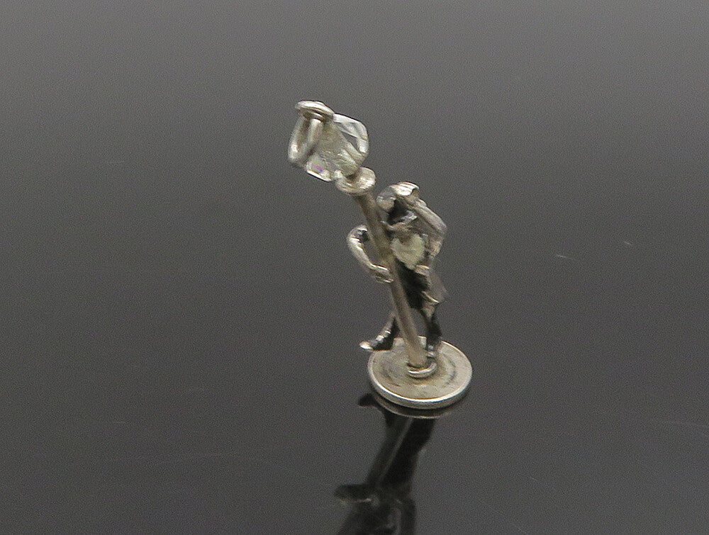 925 Silver  Vintage Enamel Magician Man On Quartz Pole Pendant (MOVES) PT20418