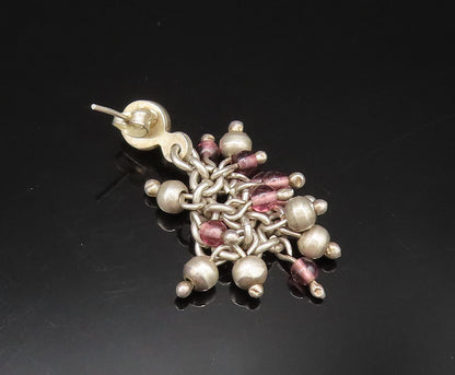 925 Sterling Silver  Vintage Beaded Cluster Chain Dangle Earrings  EG11713