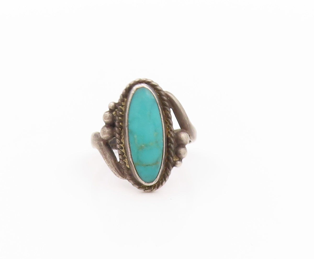 925 Sterling Silver Vintage Ring SOUTHWESTERN Antique Turquoise Sz 6 RG32545