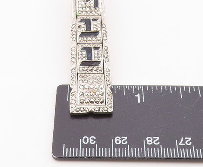 925 Sterling Silver  Vintage Enamel FHH Initials Sparkling Tie Clip  TR2184