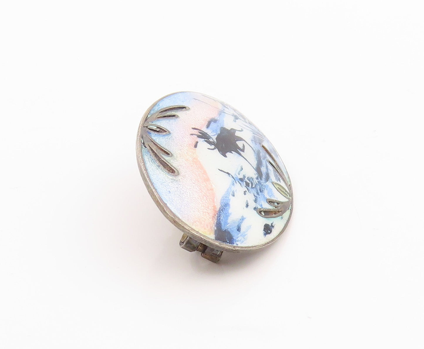 925 Sterling Silver Vintage Brooch EUROPE Enameled Winter Scenery  BP11774