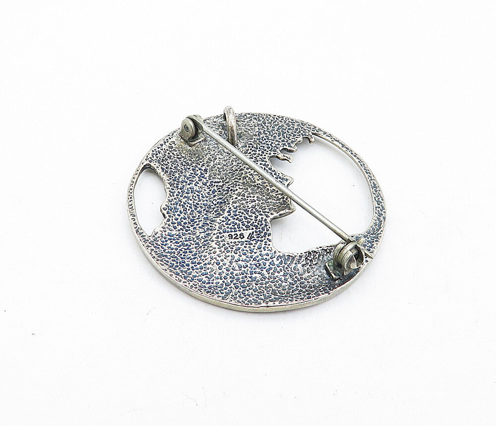 925 Sterling Silver  Vintage Dark Tone Woman's Profile Round Brooch Pin BP1513