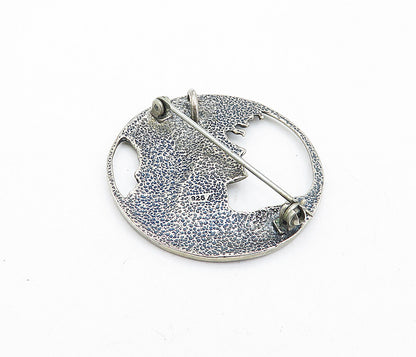 925 Sterling Silver  Vintage Dark Tone Woman's Profile Round Brooch Pin BP1513