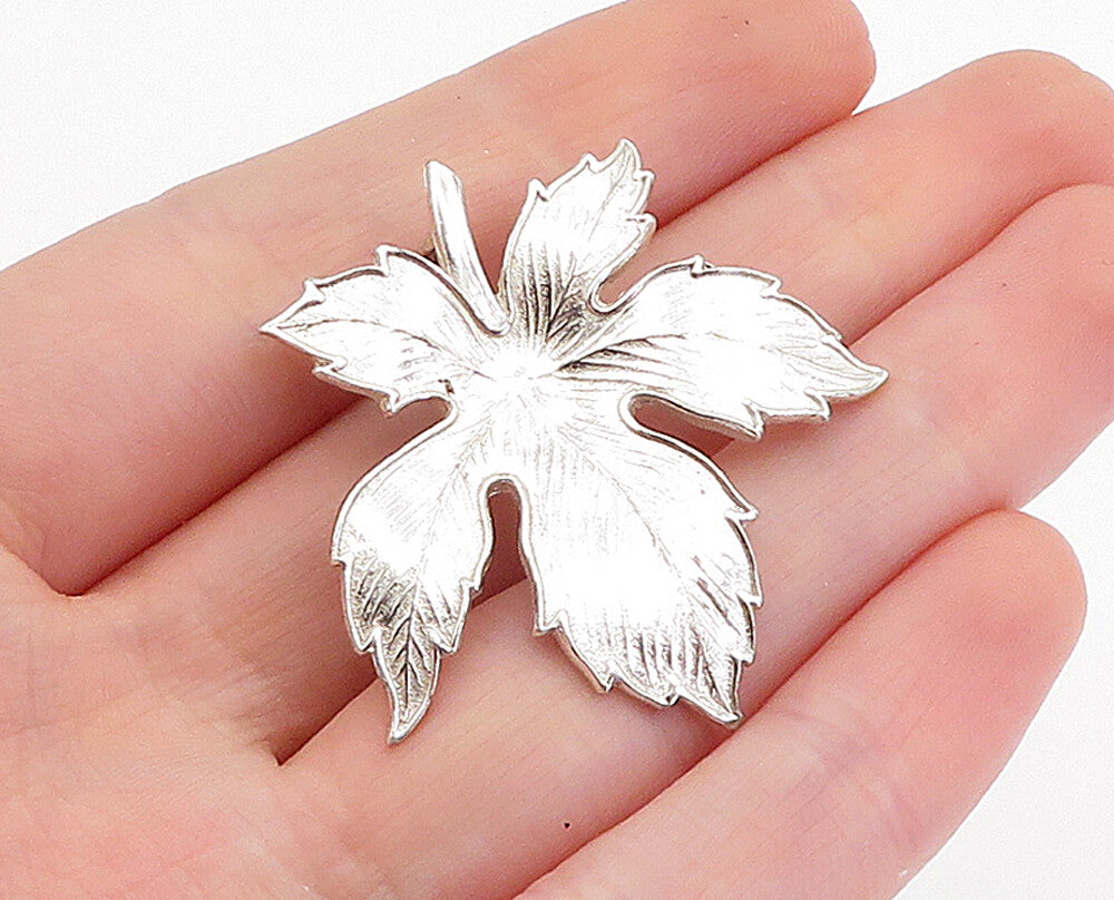 925 Sterling Silver  Vintage Shiny Etched Single Autumn Leaf Pendant  PT3756