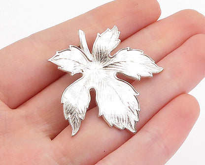 925 Sterling Silver  Vintage Shiny Etched Single Autumn Leaf Pendant  PT3756