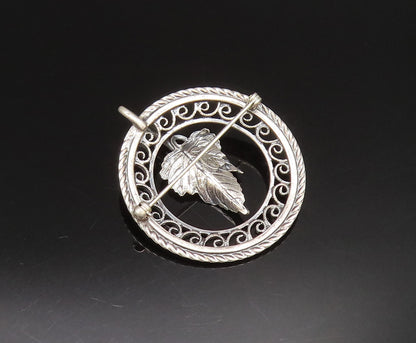 DANECRAFT 925 Silver  Vintage Antique Leaf & Swirl Border Brooch Pin  BP9593