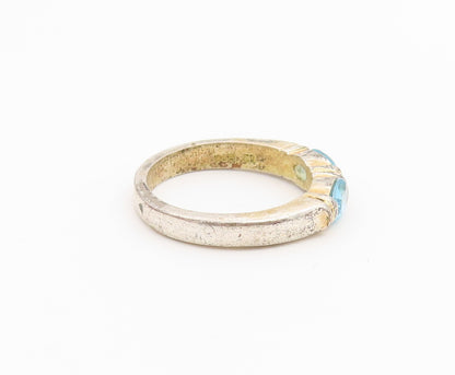 925 Sterling Silver Vintage Ring Classic Blue Topaz Dual Stone Band Sz 7 RG36673