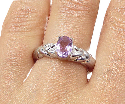 925 Sterling Silver  Faceted Amethyst Solitaire Band Ring Sz 7  RG3484