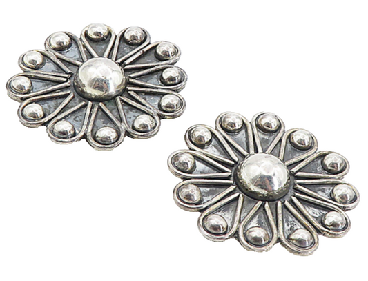 MEXICO 925 Sterling Silver  Vintage Oxidized Floral Non Pierce Earrings EG4171