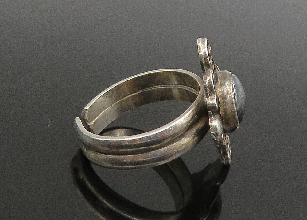 RASIM 925 Silver   Vintage Hematite Pretzel Swirl Band Ring Sz 8  RG23393
