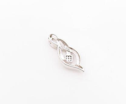925 Sterling Silver  Vintage Shiny Genuine Diamonds Ribbon Pendant  PT17977