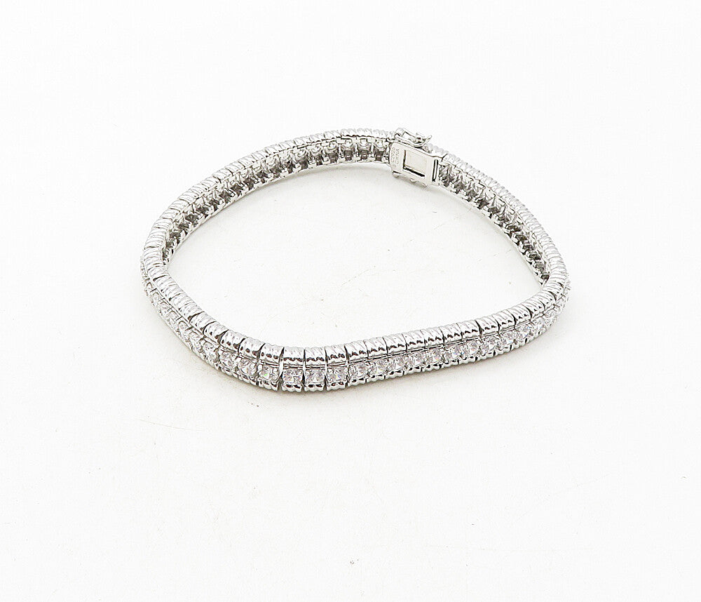925 Sterling Silver  Sparkling Cubic Zirconia Hinge Chain Bracelet  BT4073