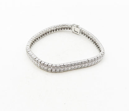 925 Sterling Silver  Sparkling Cubic Zirconia Hinge Chain Bracelet  BT4073
